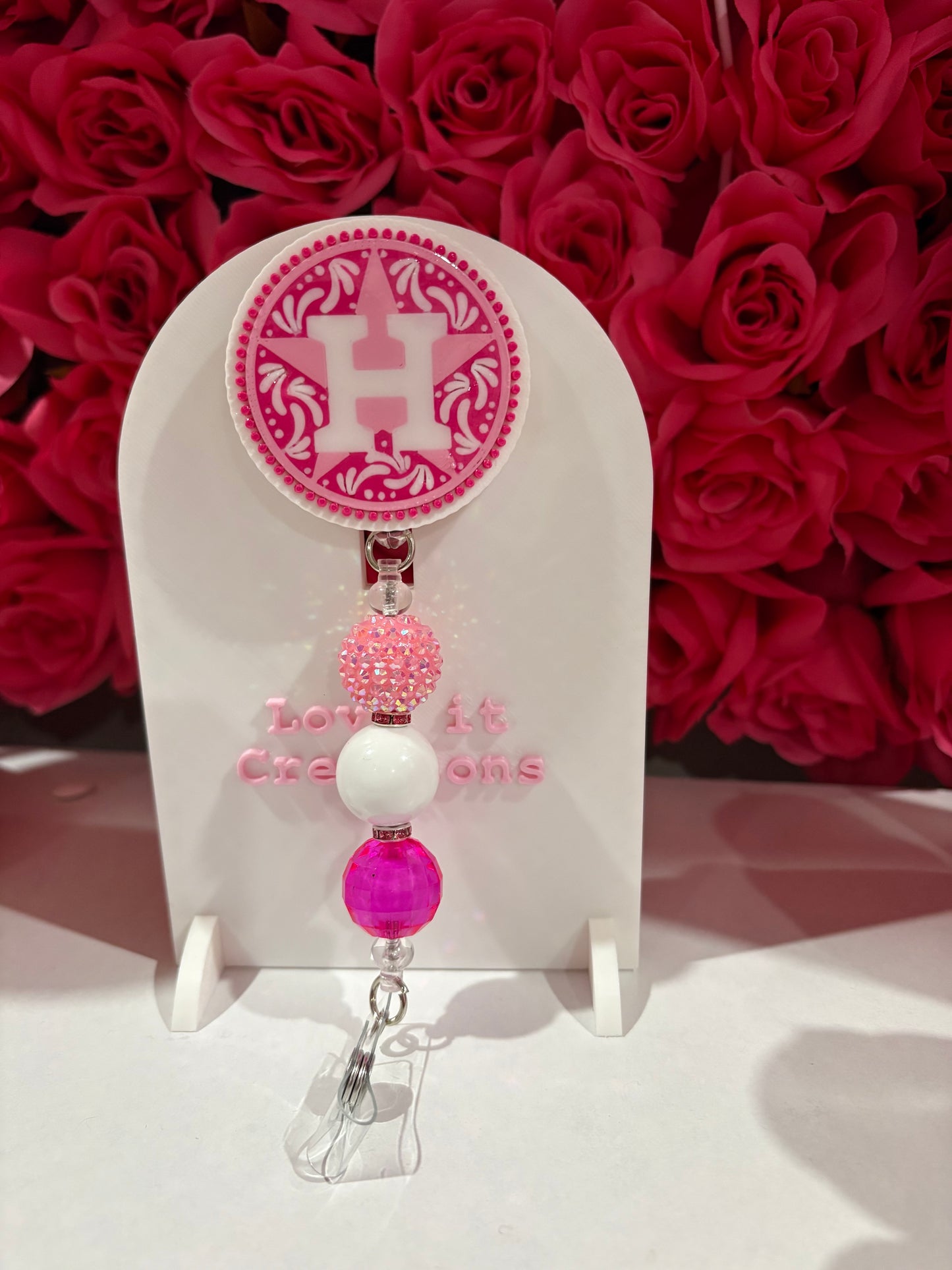 Talavera Pink H Badge Reel