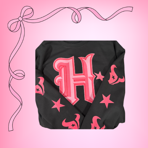H Pink Texans Crewneck